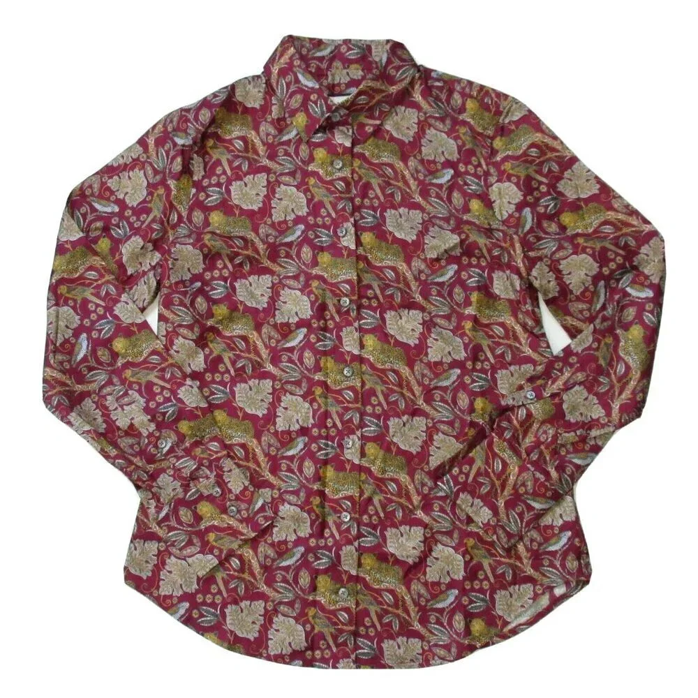 NWT J.Crew Collection Silk-twill Shirt in Vintage Burgundy Jungle Cat Leopard 14